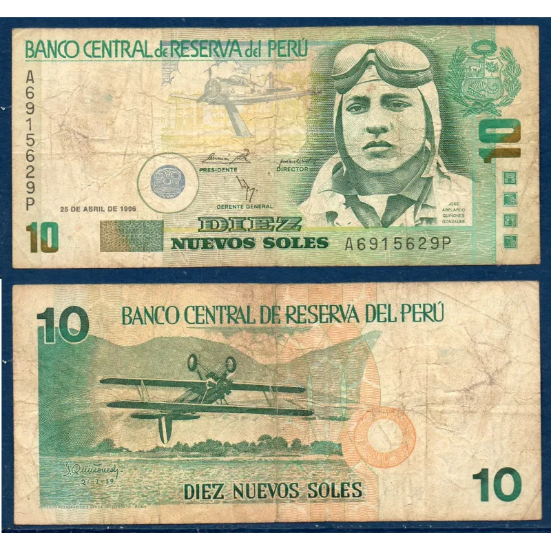 Perou P.166, B Billet de 10 Soles 1996-1999 José Abelardo Quinones Gonzalez