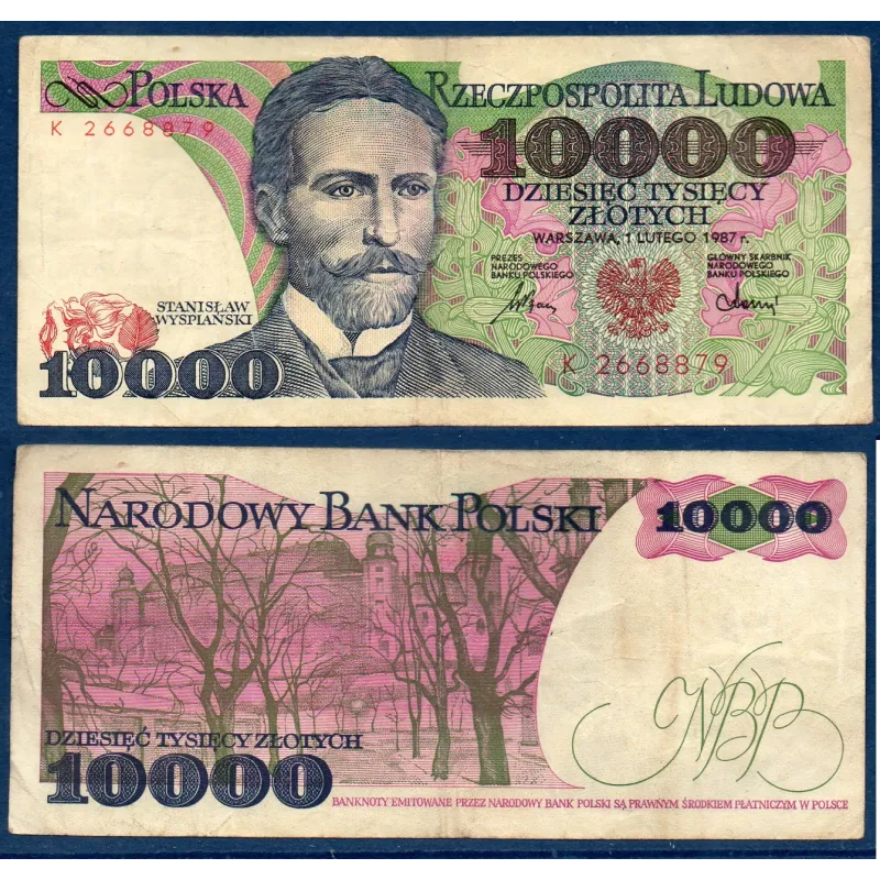 Pologne P.151a, TB, Billet de 10000 Zlotych 1987 Wyspiański Pologne P.151a, TB, Billet de 10000 Zlotych 1987 Wyspiański
