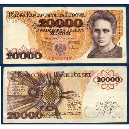 Pologne P.152a, TTB, Billet de 20000 Zlotych 1989 Marie Curie