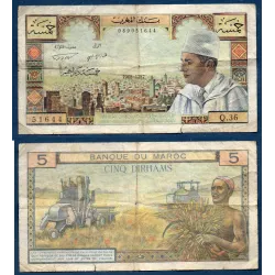 Maroc P.53e, TB- Billet de 5 Dirhams 1968 Mohamed V