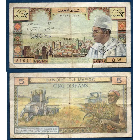 Maroc P.53e, TB- Billet de 5 Dirhams 1968 Mohamed V