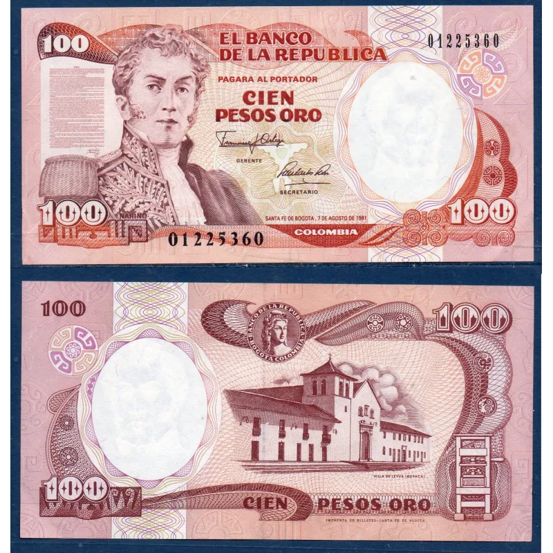 Colombie P.426A, Spl Billet de 100 Pesos oro 1991 Antonio Narino