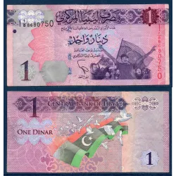 Libye P.76, TTB, Billet de 1 dinar 2013 Drapeau Colombes