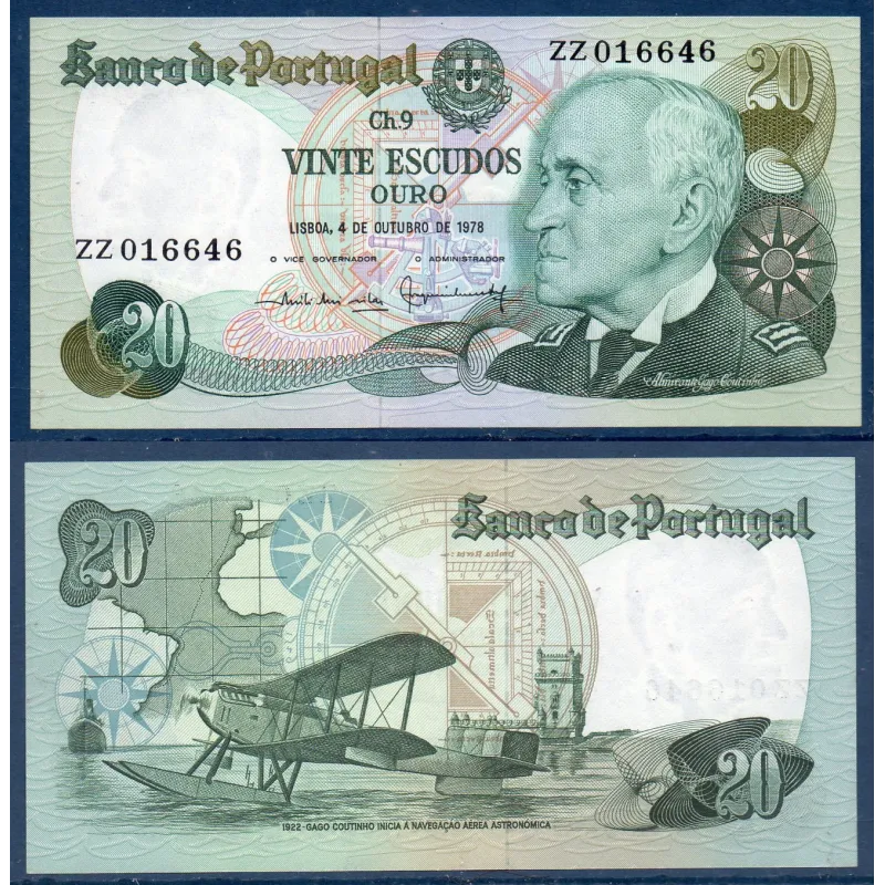 Portugal P.176a, Spl, Billet de 20 Escudos 1978 Coutinho Portugal P.176a, Spl, Billet de 20 Escudos 1978 Coutinho
