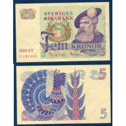 Suède P.51a, TTB Billet de 5 Kronor 1965-1969 Gustav Vasa