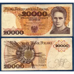 Pologne P.152a, TB, Billet de 20000 Zlotych 1989 Marie Curie