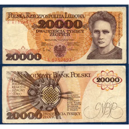 Pologne P.152a, TB, Billet de 20000 Zlotych 1989 Marie Curie