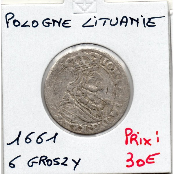 Pologne Lituanie 6 Groszy ou Szostak 1661 TB KM.91 Jan II Kazimierz Waza