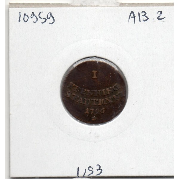 Augsbourg 1 pfenning STADTMYNZ 1796 TTB KM.189