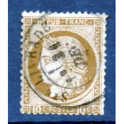 Timbre France Yvert No 54a Type Cérès 10c brun foncé s. rose Oblitéré CaD type 17