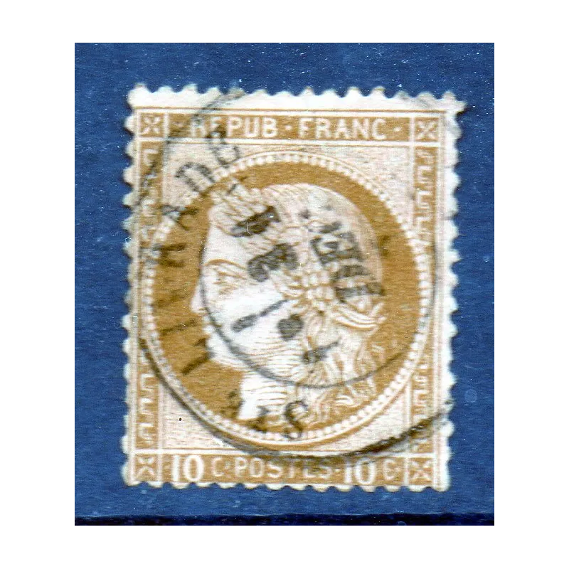 Timbre France Yvert No 54a Type Cérès 10c brun foncé s. rose Oblitéré CaD type 17 Timbre France Yvert No 54a Type Cérès 10c brun foncé s. rose Oblitéré CaD type 17