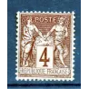 Timbre France Yvert No 88a Type II Sage 4c lilas s. azuré Neuf * sur charnière