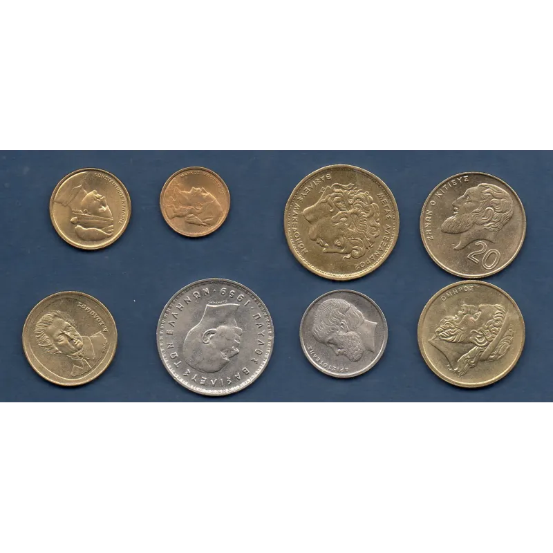 Lot de 8 pièces de Grèce 1959-2001 Sup/Spl Lot de 8 pièces de Grèce 1959-2001 Sup/Spl