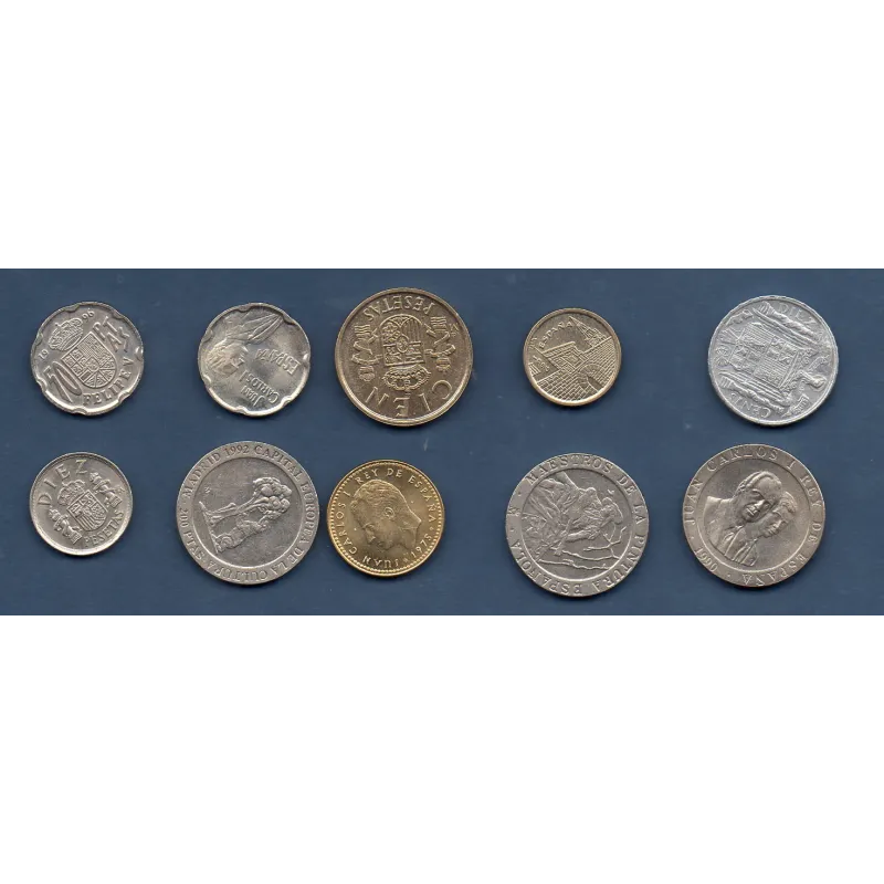 Lot de 10 pièces d'Espagne année 1953-2000 Lot de 10 pièces d'Espagne année 1953-2000