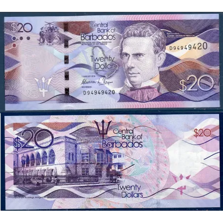 Barbade P.76c, neuf Billet de 20 dollars 2018 Samuel Jackman Prescod
