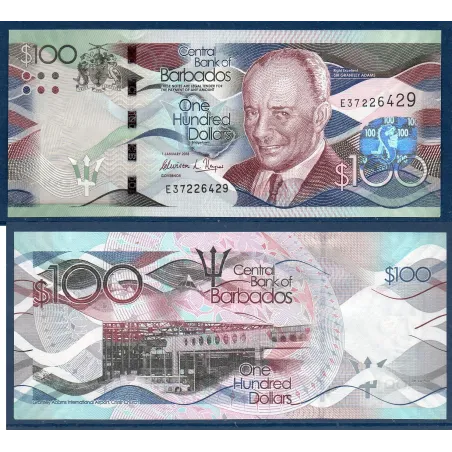Barbade P.78d, neuf Billet de 100 dollars 2018 Grantley Adams