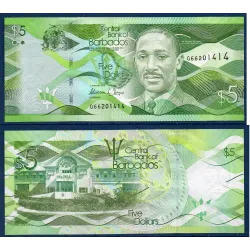 Barbade P.74c, neuf Billet de 5 dollars 2013 Frank Worrell