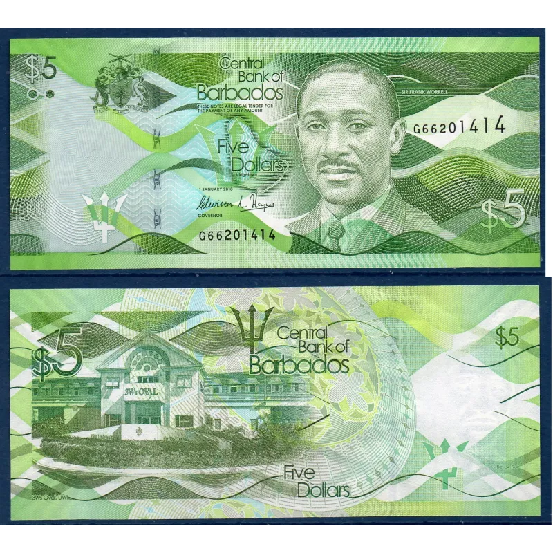 Barbade P.74c, neuf Billet de 5 dollars 2013 Frank Worrell Barbade P.74c, neuf Billet de 5 dollars 2013 Frank Worrell