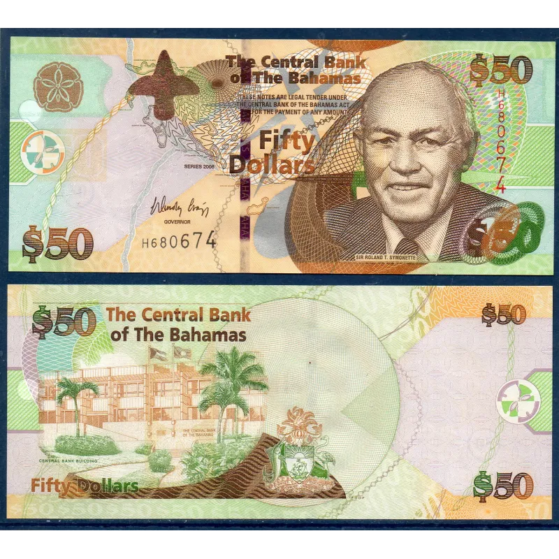 Bahamas P.75, neuf Billet de 50 dollars 2006 Roland Symonette Bahamas P.75, neuf Billet de 50 dollars 2006 Roland Symonette