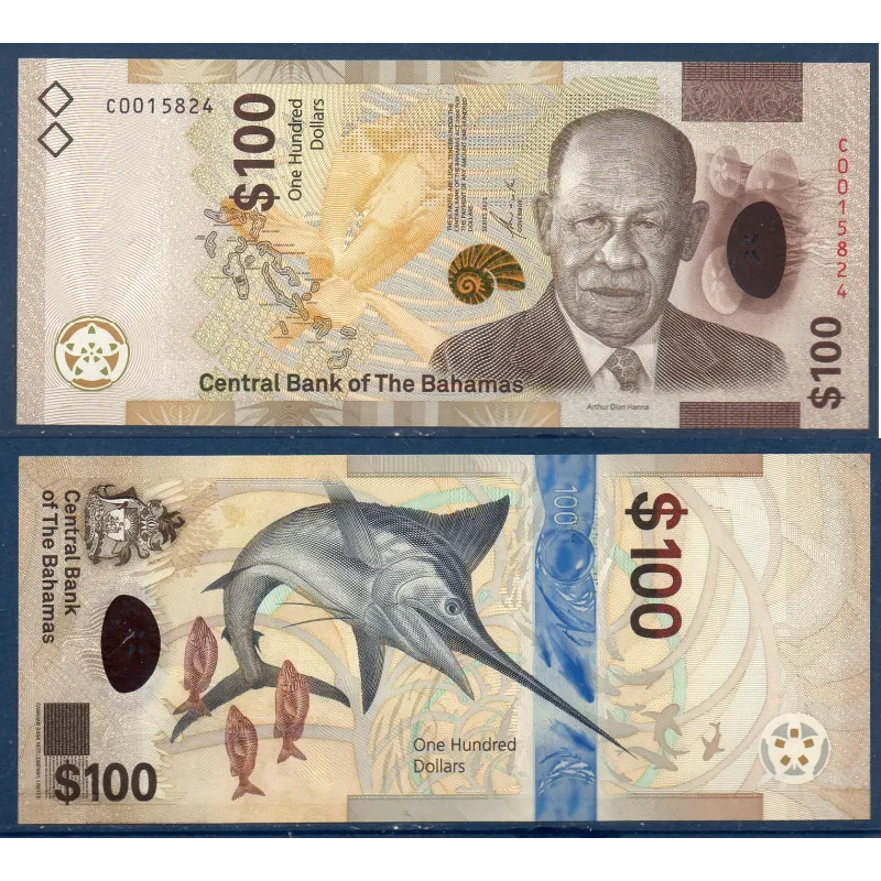 Bahamas P.82, neuf Billet de 100 dollars 2021 Arthur Dion Hanna
