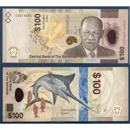 Bahamas P.82, neuf Billet de 100 dollars 2021 Arthur Dion Hanna