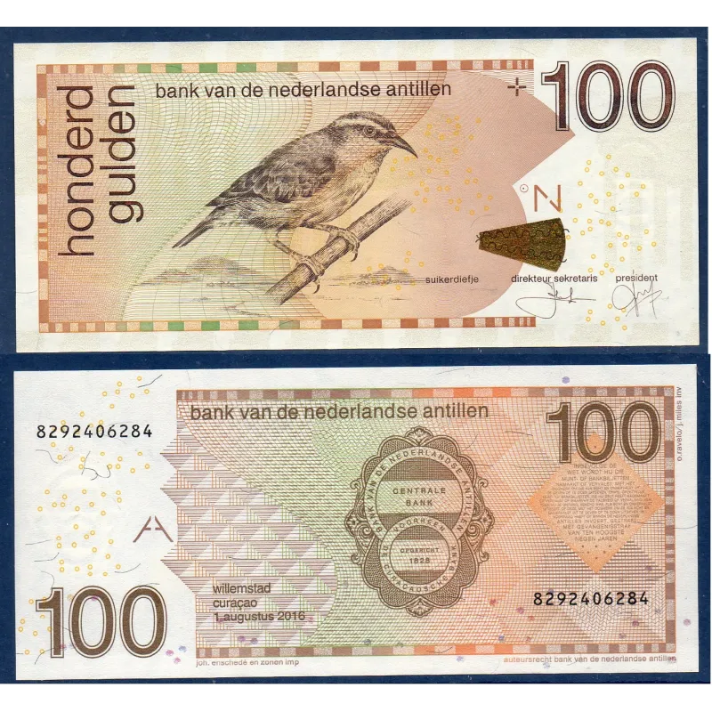 Antilles Néerlandaises P.31h, neuf Billet de 100 Gulden 2016 Bananaquità collier Antilles Néerlandaises P.31h, neuf Billet de 100 Gulden 2016 Bananaquità collier