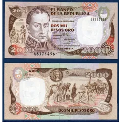 Colombie P.433c, Neuf Billet de 2000 Pesos 1990 Simon Bolivar