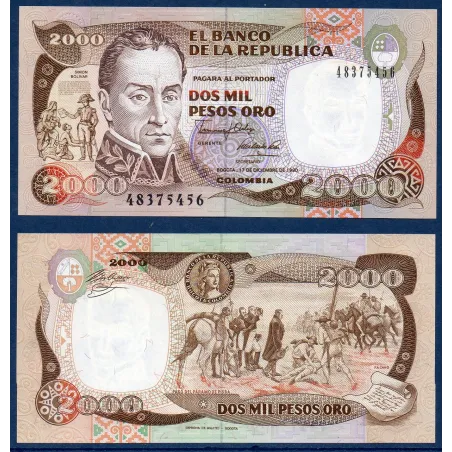 Colombie P.433c, Neuf Billet de 2000 Pesos 1990 Simon Bolivar