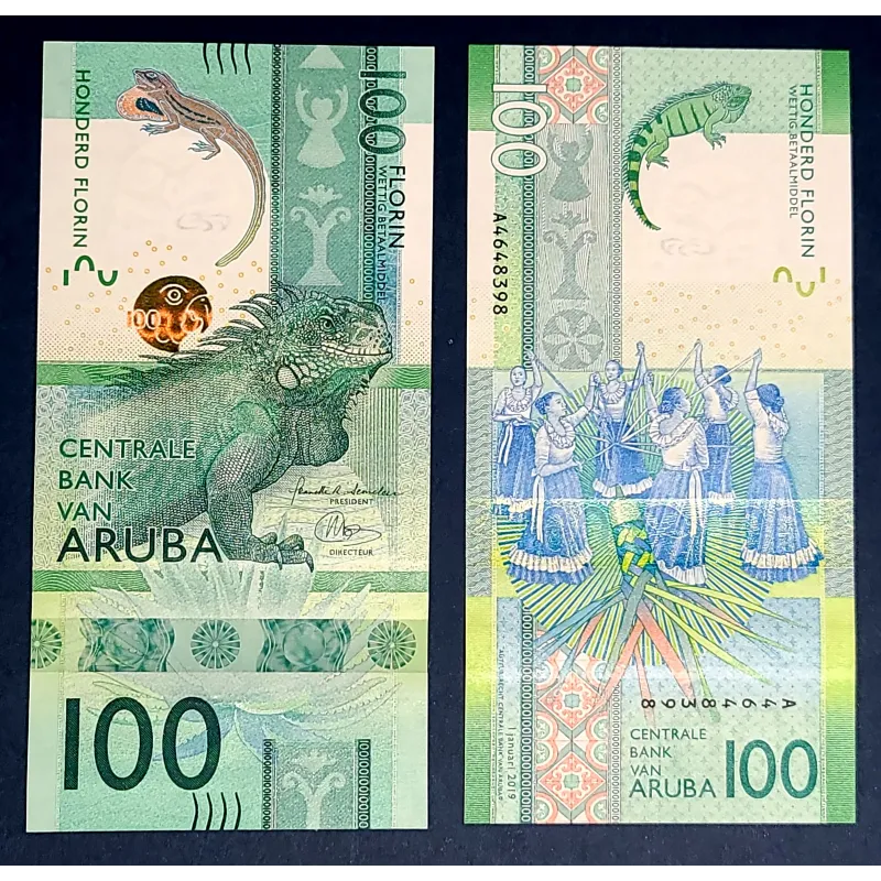 Aruba P.24, neuf Billet de 100 Florin 2019 Iguane vert Aruba P.24, neuf Billet de 100 Florin 2019 Iguane vert