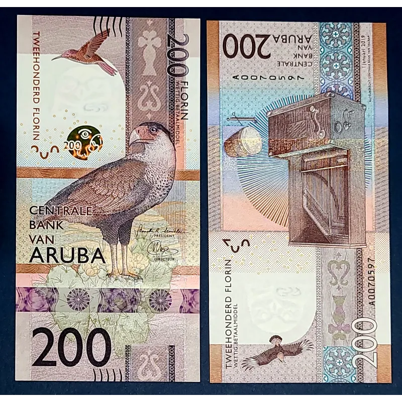 Aruba P.25, neuf Billet de 200 Florin 2019 Caracara à crète Aruba P.25, neuf Billet de 200 Florin 2019 Caracara à crète