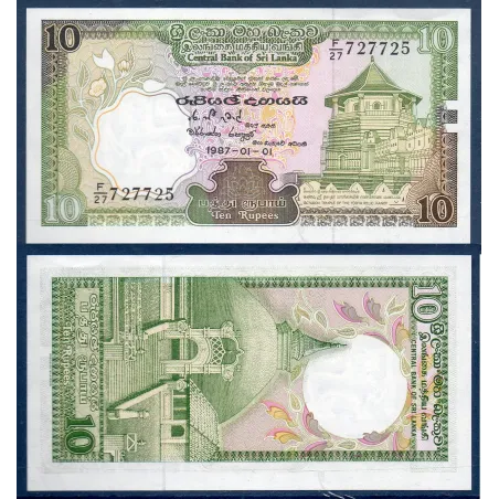 Sri Lanka P.96a, neuf Billet de 10 Rupees 1987 Temple Kandy