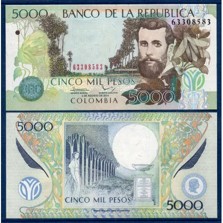 Colombie P.452q, neuf Billet de 5000 Pesos 2014