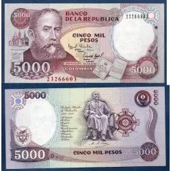 Colombie P.440b, neuf Billet de 5000 Pesos 1994-1995 Rafael Nunez