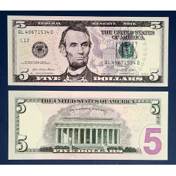 Etats Unis P.551 Neuf San Francisco, Billet de 5 Dollars 2021 série L