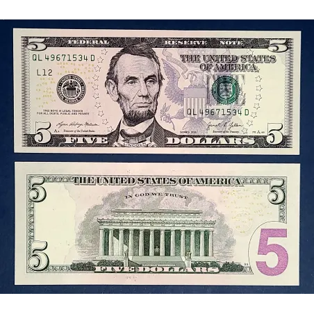 Etats Unis P.551 Neuf San Francisco, Billet de 5 Dollars 2021 série L