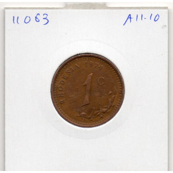 Rhodésie 1 cent 1974 Sup-, KM.10 armoiries