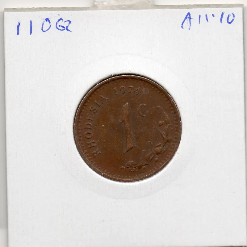 Rhodésie 1 cent 1974 Sup-, KM.10 armoiries Rhodésie 1 cent 1974 Sup-, KM.10 armoiries