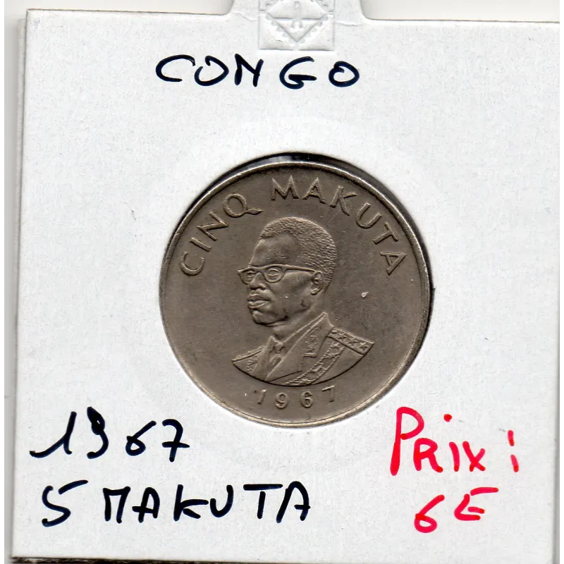 Congo 5 Makuta 1967 Sup, KM.9 Mobutu Sese Seko Congo 5 Makuta 1967 Sup, KM.9 Mobutu Sese Seko