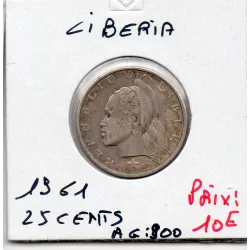 Libéria 25 cents 1961, TTB KM.16 tête tressée