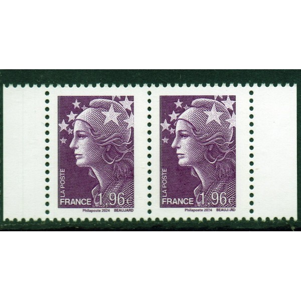 Timbre France 5835 Paire Horizontale, Marianne de Beaujard et l'Europe Neuf 1.96€ violet