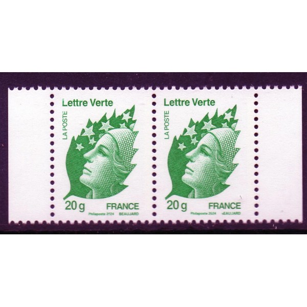 Timbre France 5834 Paire horizontale, Marianne de Beaujard et l'Europe Neuf Vert