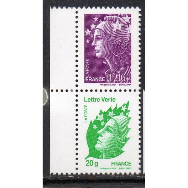 Timbre France 5834-5835 Paire verticale, Marianne de Beaujard et l'Europe Neuf