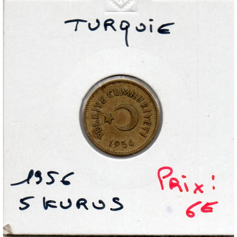 Turquie 5 Kurus 1956, TTB+, KM.887 croissant Turquie 5 Kurus 1956, TTB+, KM.887 croissant