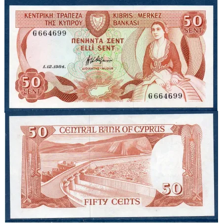 Chypre P.49a, Sup Billet de 50 cents 1983-1984 barrage Yermasoyia