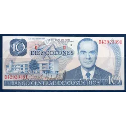 Costa Rica P.237b, neuf Billet  de 10 colones 1977-1987  Rodrigio Facio Brenes