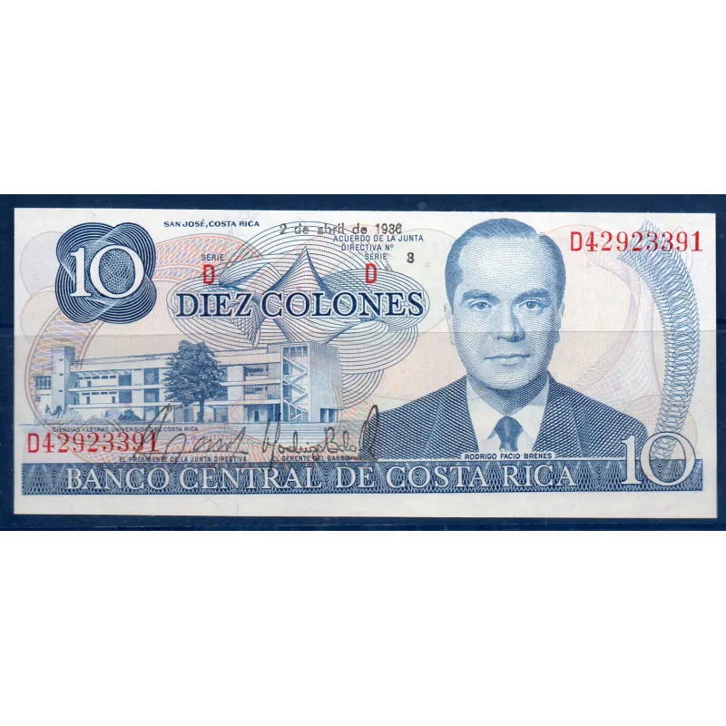 Costa Rica P.237b, neuf Billet de 10 colones 1977-1987 Rodrigio Facio Brenes Costa Rica P.237b, neuf Billet de 10 colones 1977-1987 Rodrigio Facio Brenes