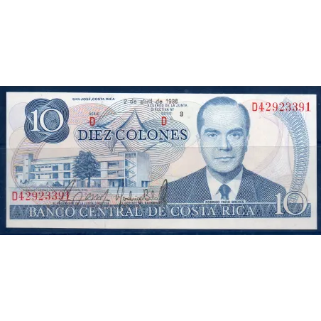 Costa Rica P.237b, neuf Billet  de 10 colones 1977-1987  Rodrigio Facio Brenes