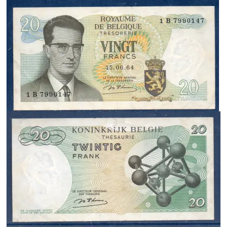 Belgique P.138 Sup, Billet de 20 Francs Belges 1964 baudouin 1er