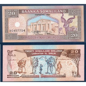 Somaliland P.3a, Spl, Billet de 20 Shilings 1996 koudou