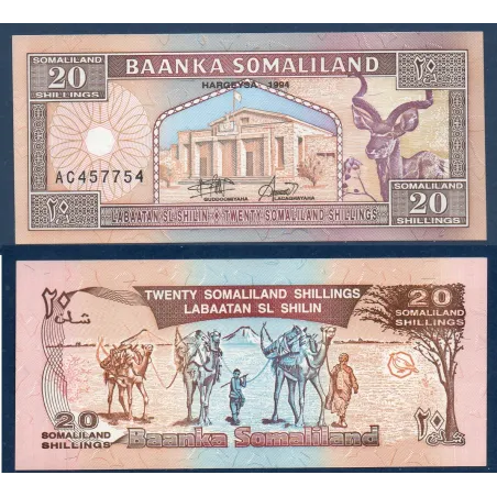 Somaliland P.3a, Spl, Billet de 20 Shilings 1996 koudou